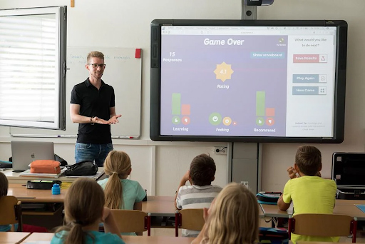 Teacher broadcasting an educational game