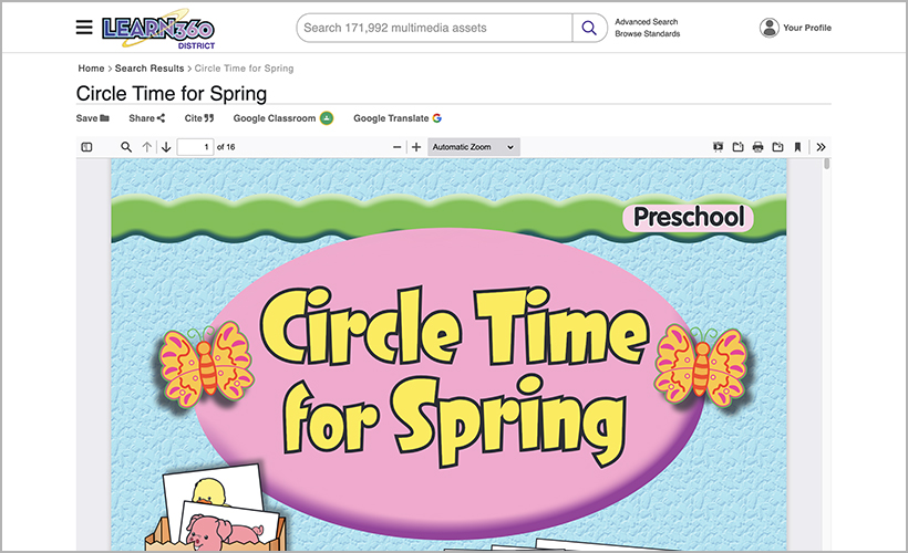 "Circle Time for Spring," available on Learn360