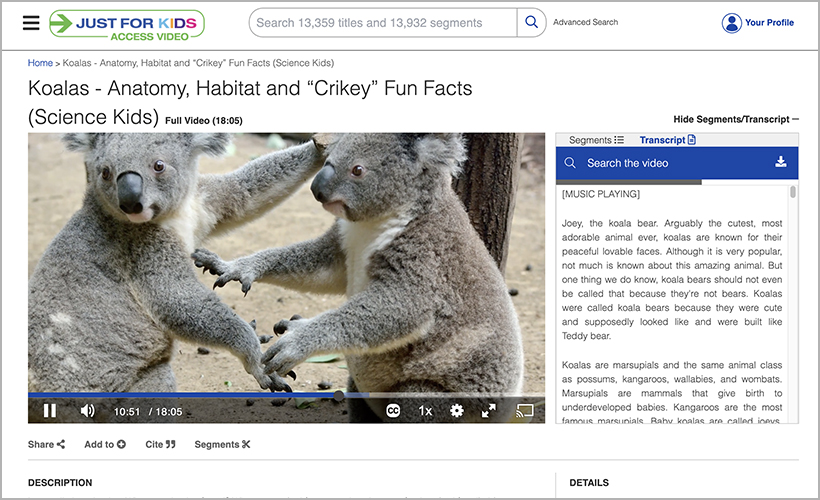 "Koalas—Anatomy, Habitat and Crikey Fun Facts (Science Kids)," available on Just for Kids