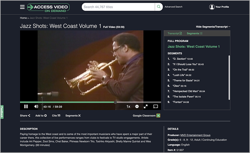 "Jazz Shots: West Coast Volume 1," available on Access Video On Demand