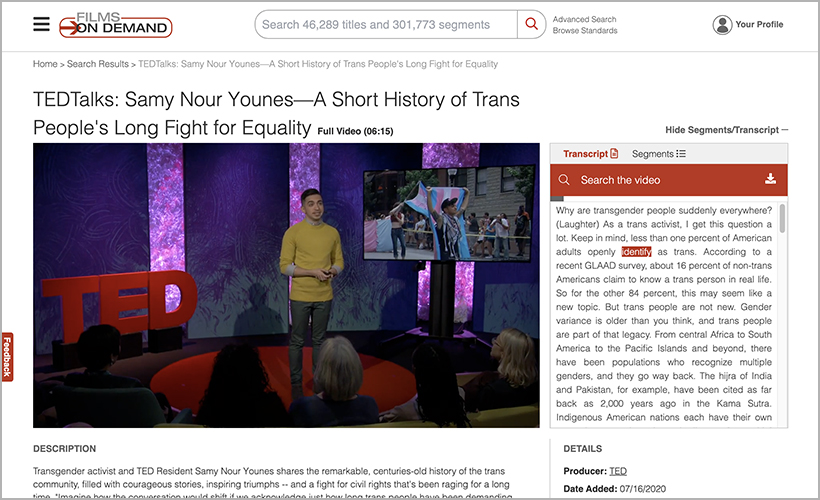 "TEDTalks: Samy Nour Younes—A Short History of Trans People's Long Fight for Equality" on Films On Demand