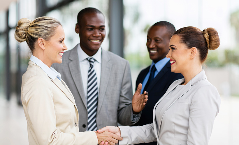 Professionals shaking hands and networking