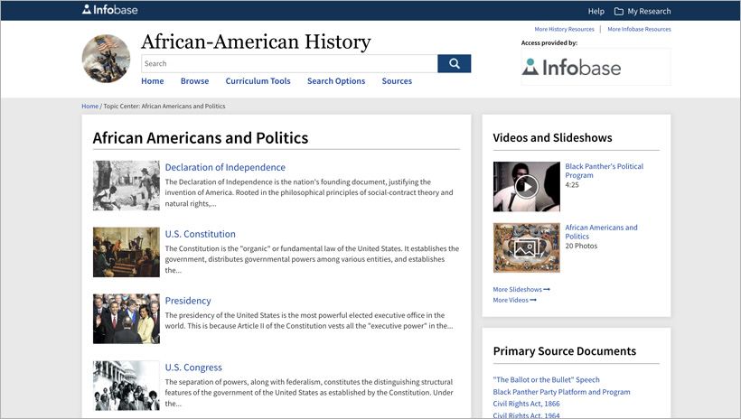 African-American History's new African Americans in Politics Topic Center