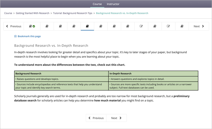 "Background Research vs. In-Depth Research" from InfoLit – Core
