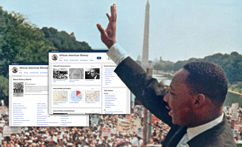 Martin Luther King with screenshots from Infobase's African-American History database