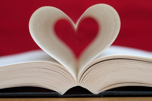 Book with pages curved into the shape of a heart