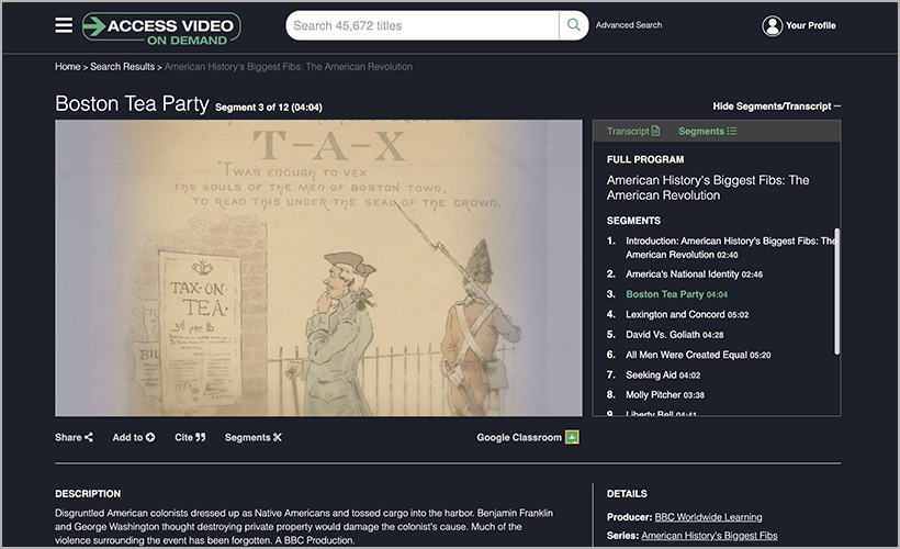 "Boston Tea Party" from American History's Biggest Fibs, available from Access Video On Demand