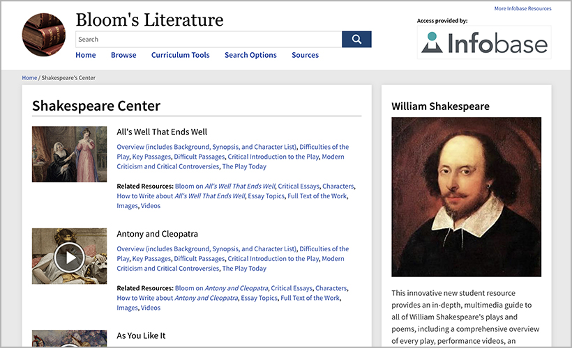 Bloom's Literature's Shakespeare Center