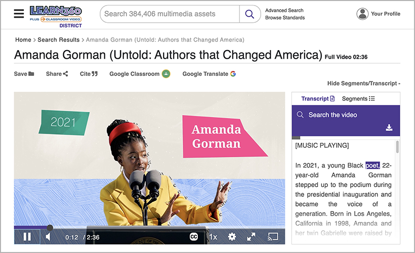 "Amanda Gorman," available on Learn360