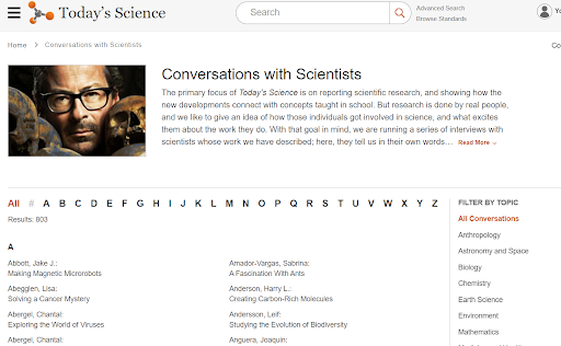 Today's Science's Conversations with Scientists page