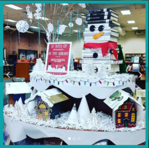Winter-themed library book display from Hillcrest High School, Springfield, Missouri