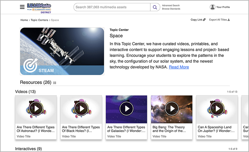 Space Topic Center on Learn360