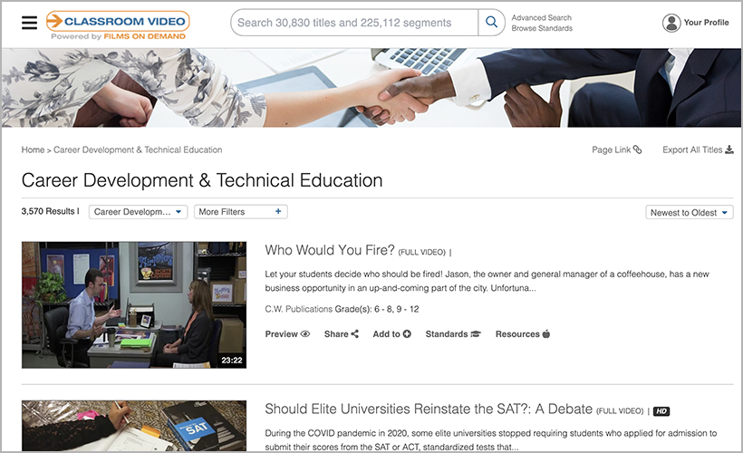 Classroom Video On Demand’s Career & Technical Education Video Collection