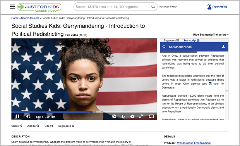 "Social Studies Kids: Gerrymandering - Introduction to Political Redistricting," available on Just for Kids