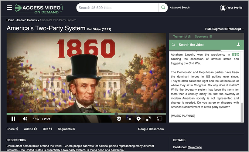 "America's Two-Party System," available on Access Video On Demand