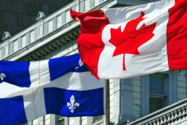 Canadian flag and flag of Quebec