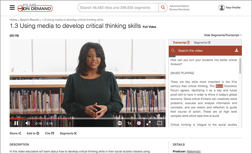 "Using Media to Develop Critical-Thinking Skills," available on Films On Demand