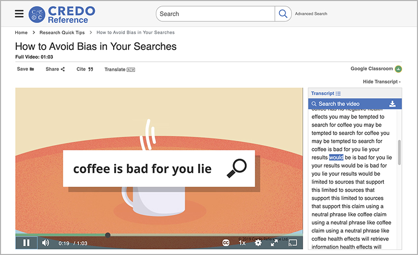 "How to Avoid Bias in Your Searches" on Credo Reference