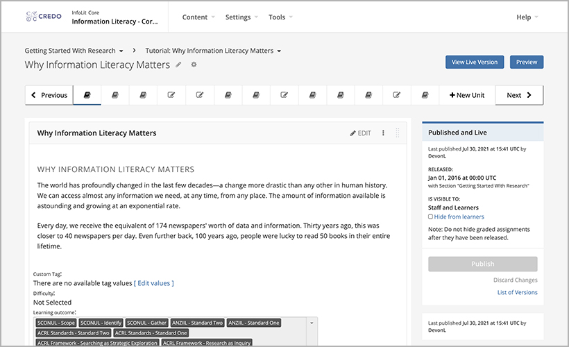 "Why Information Literacy Matters" on Information Literacy – Core
