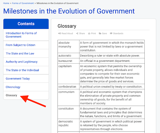 Glossary in The World Almanac® for Kids' Milestones in the Evolution of Government article