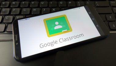 Phone with Google Classroom on screen