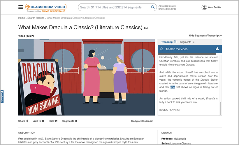 "What Makes Dracula a Classic? (Literature Classics)" from Classroom Video On Demand