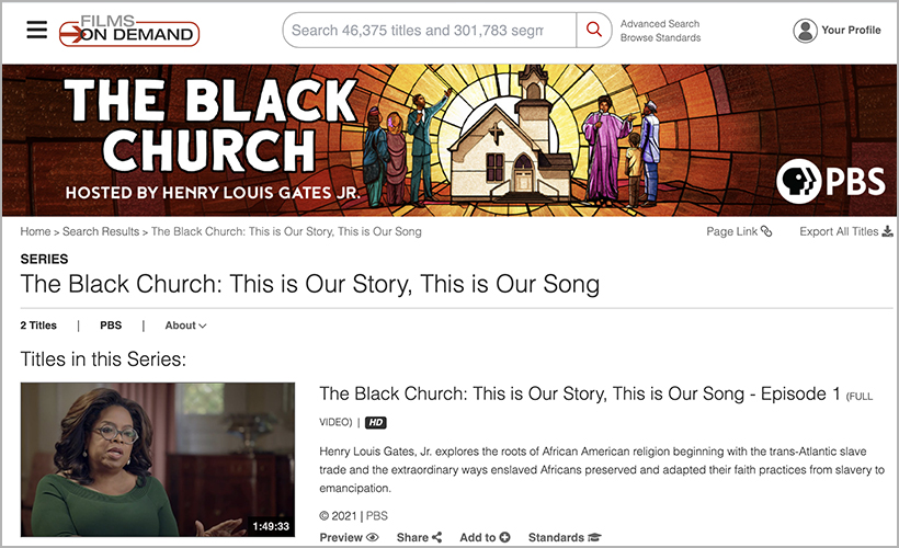 "The Black Church," available on Films On Demand and Access Video On Demand
