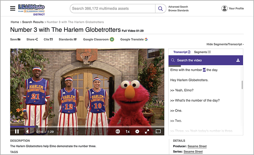 "Number 3 with The Harlem Globetrotters," available from Learn360