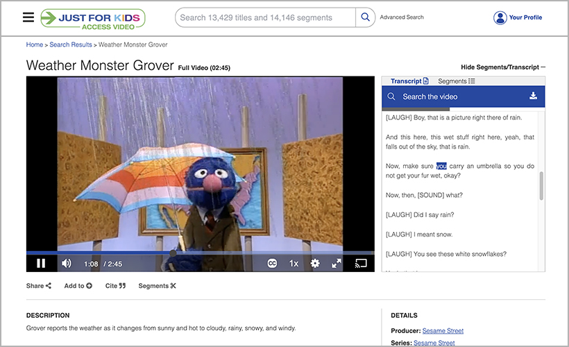 "Weather Monster Grover," available from Just for Kids