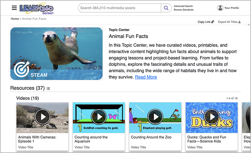 Learn360's Animal Fun Facts Topic Center