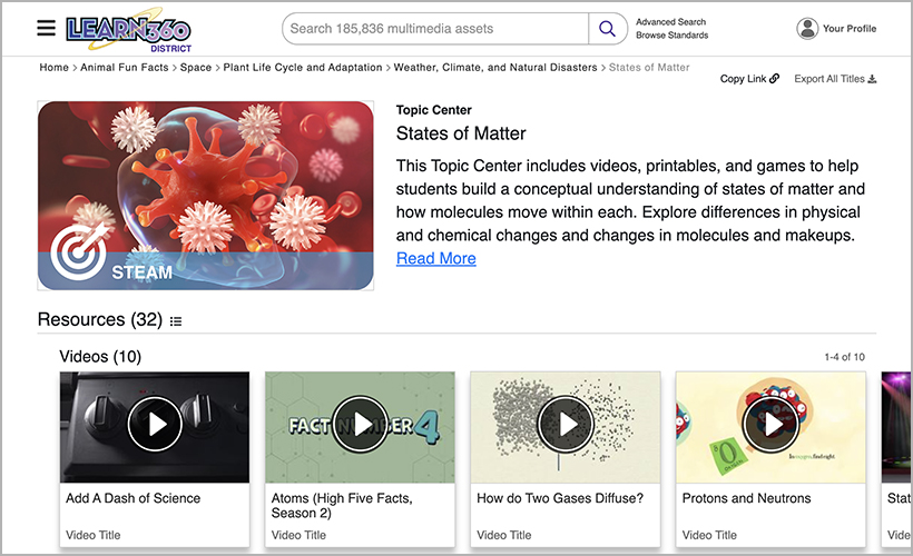 Learn360's States of Matter Topic Center