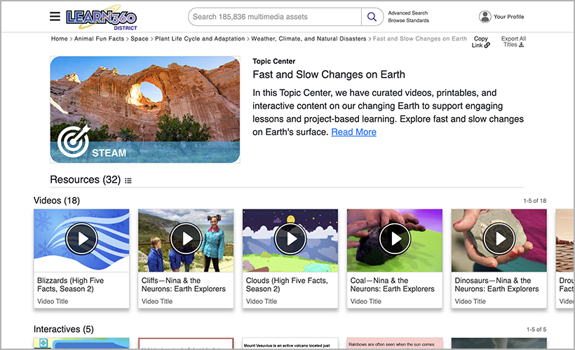 Learn360's Fast and Slow Changes on Earth Topic Center