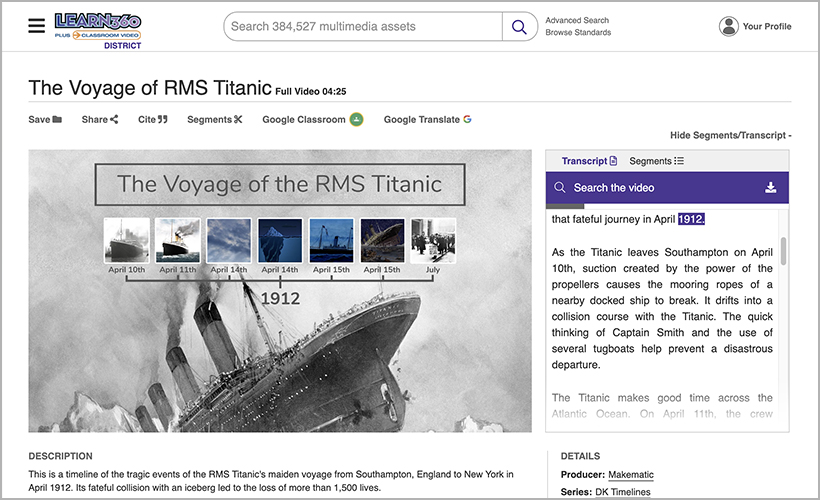 The Voyage of RMS Titanic from the DK Timelines series on Learn360