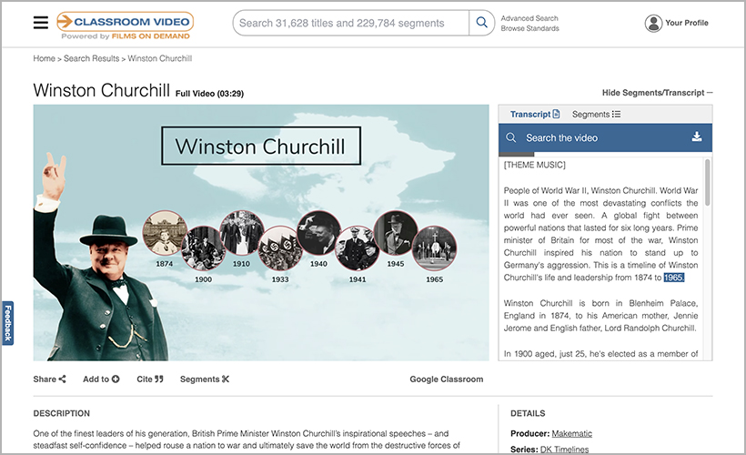 Winston Churchill from the DK Timelines series on Classroom Video On Demand