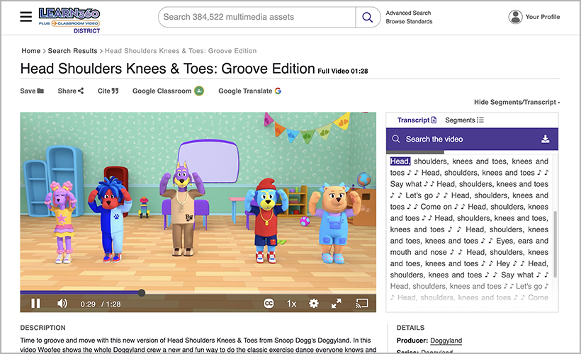 "Head Shoulders Knees and Toes: Groove Edition," available on Learn360