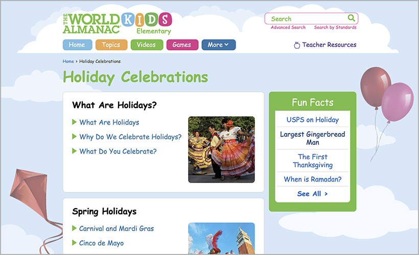 "Holiday Celebrations" from The World Almanac® for Kids Elementary