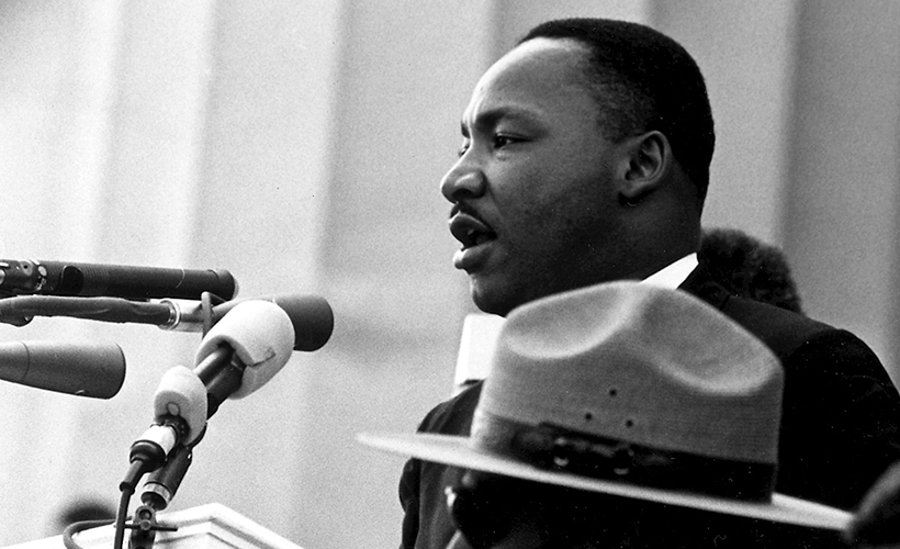 Dr. Martin Luther King, Jr. speaking at the Civil Rights March on Washington, Aug. 28, 1963. (National Archives and Records Administration)