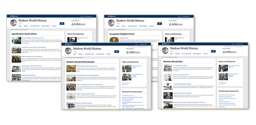 Infobase's Modern World History's new Topic Centers: European Enlightenment, British Industrial Revolution, Mexican Revolution, and Apartheid in South Africa