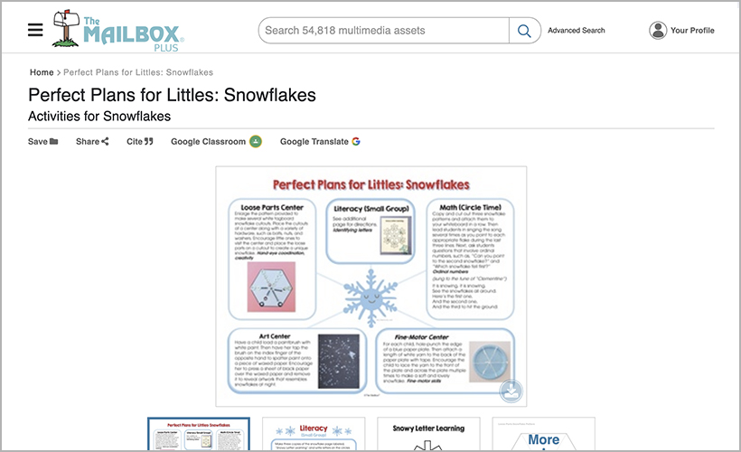 "Perfect Plans for Littles: Snowflakes" from The Mailbox Plus