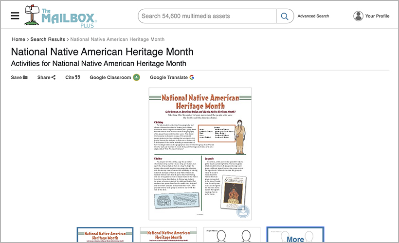 "Native American Heritage Month Printables" from The Mailbox