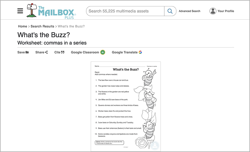 “What’s the Buzz?” worksheet, available on The Mailbox Plus