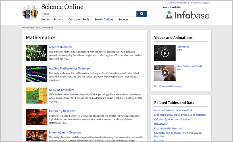 Science Online's Mathematics Topic Center