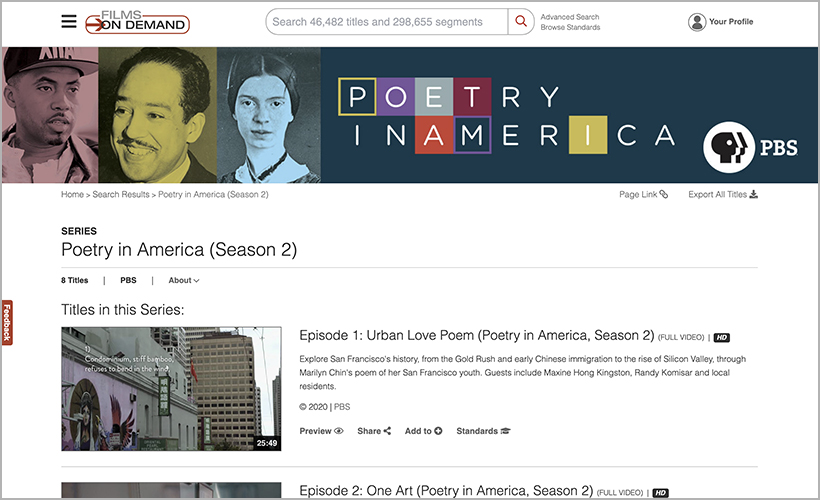 "Poetry in America (Season 2)," available on Films On Demand