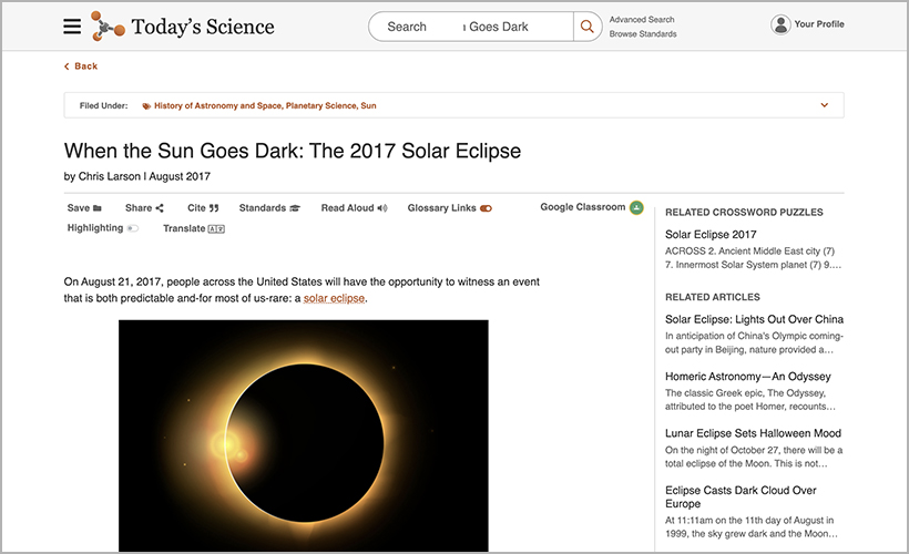 "When the Sun Goes Dark: The 2017 Solar Eclipse" from Today's Science