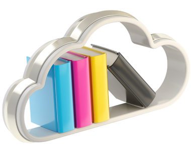 Books in a cloud shelf, representing collaboration tools educators can use