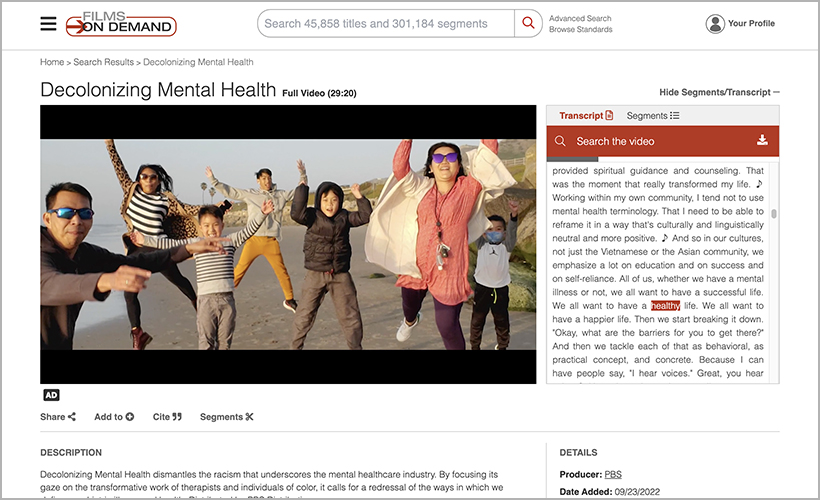 "Decolonizing Mental Health," available on Films On Demand