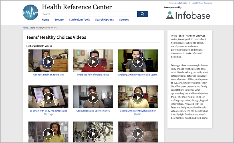 Teens’ Healthy Choices videos on Health Reference Center