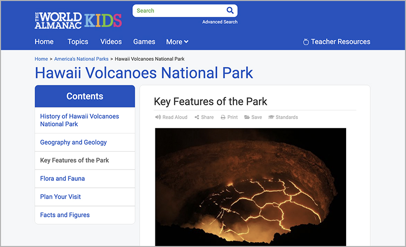 "Hawaii Volcanoes National Park" in The World Almanac® for Kids