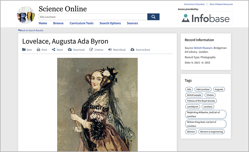 Ada Lovelace portrait, available on Science Online