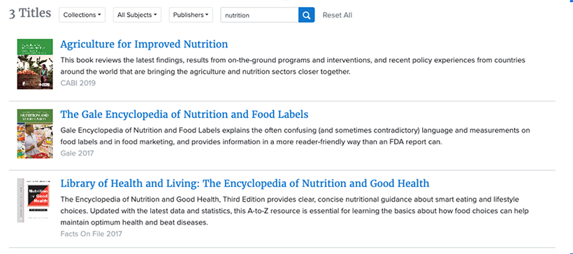 "nutrition" search results on Credo Reference
